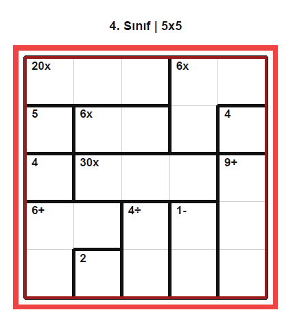 Kendoku 4. Sınıf 10 PDF 100 Bulmaca - 1 (5x5 Izgaralar)